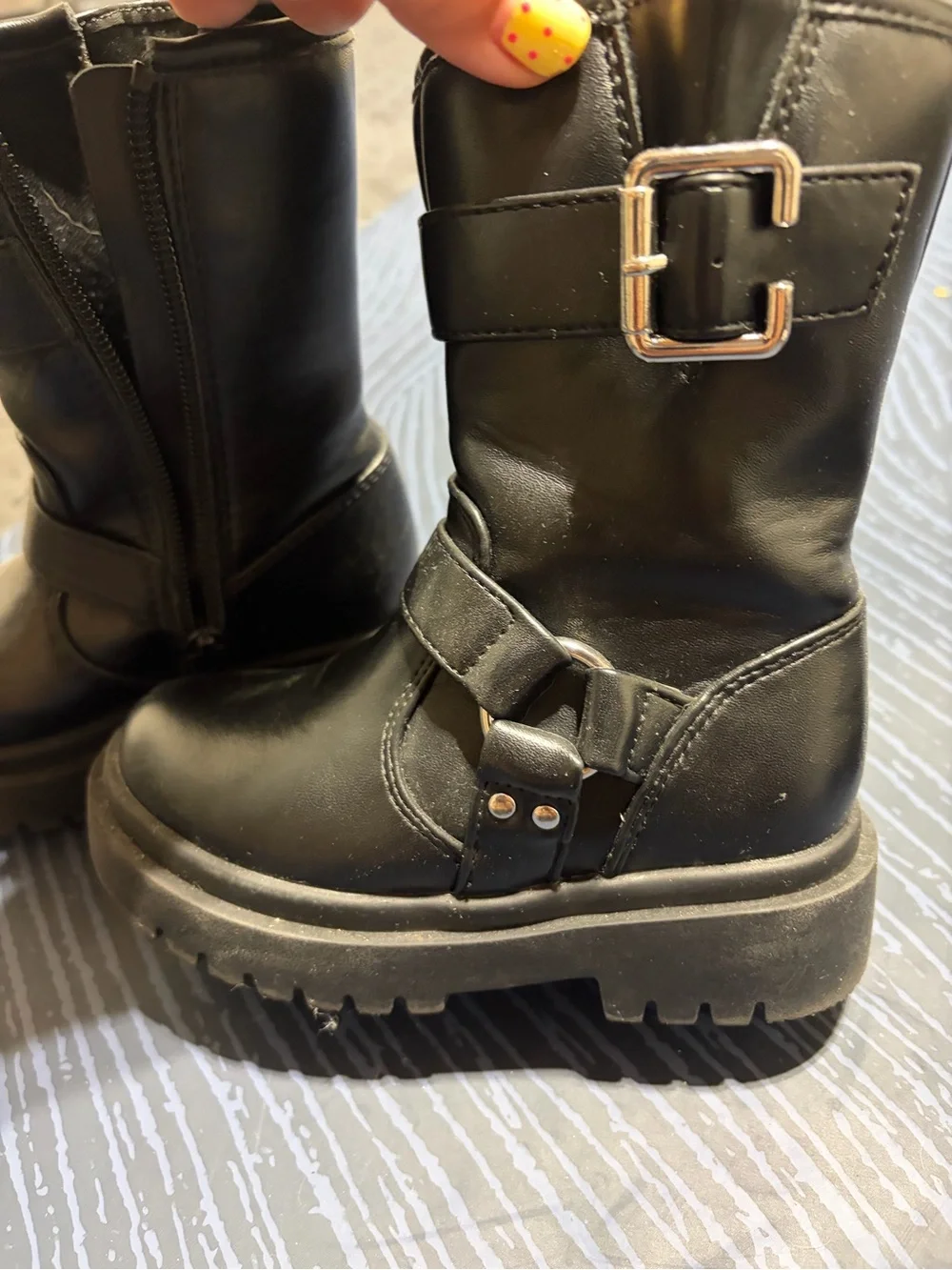 GAP Black kids Buckle Strap Moto Combat Boots